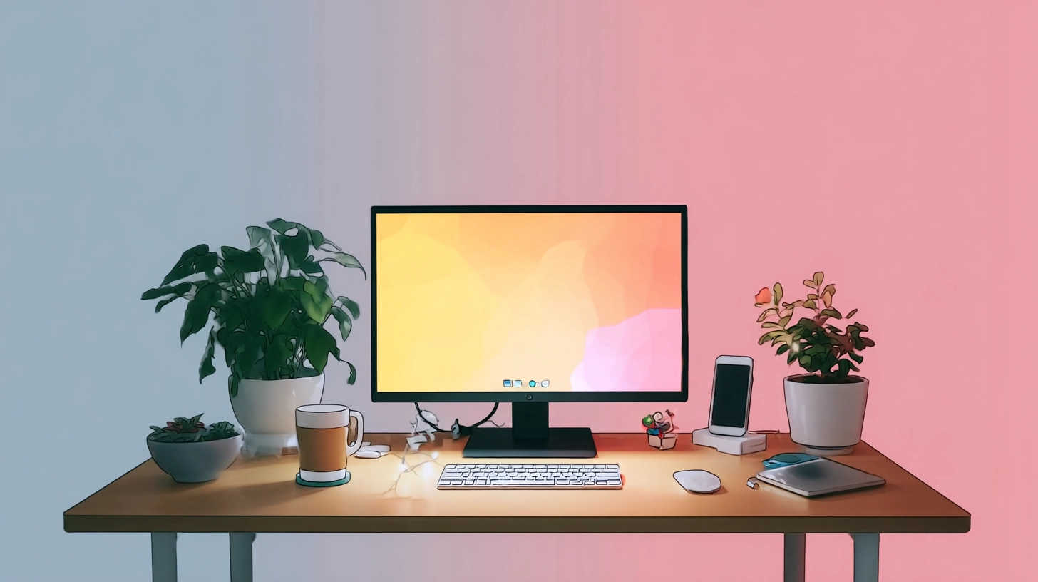 artsy-computer-desk Colorful depiction of a computer desk